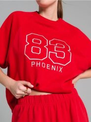 Bluza z krótkim rękawem - czerwony. Czerwone bluzy damskie Sinsay, l, bez wzorów, bez kaptura. Za 39.99 zł.