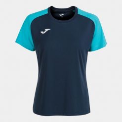 Koszulka do piłki nożnej damska Joma Academy IV. Niebieskie koszulki damskie Joma, l, bez wzorów, bez kołnierzyka, bez ramiączek. W wyprzedaży za 78.10 zł.