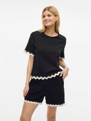 Vila Koszulka w kolorze kremowo-czarnym rozmiar: L. Brązowe koszulki damskie Vila, l, bez wzorów, z bawełny, bez kołnierzyka, bez ramiączek. Za 74.81 zł.