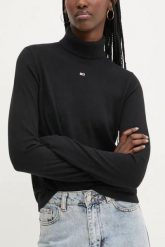 TOMMY JEANS Czarny damski golf, Rozmiar M. Czarne golfy damskie Tommy Jeans, m, bez wzorów, z jeansu, bez ramiączek. W wyprzedaży za 265.99 zł.