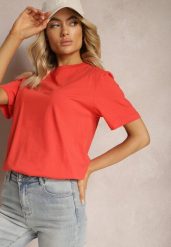 Czerwony T-shirt z Bawełny o Krótkim Luźnym Fasonie Ilakara. Czerwone t-shirty damskie Renee, s, bez wzorów, z bawełny, bez kołnierzyka. Za 19.99 zł.
