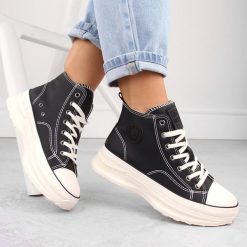 Trampki damskie wysokie na platformie czarne Big Star OO274063. Czarne obuwie sportowe casual damskie Big Star, ze skóry ekologicznej, bez zapięcia. Za 84.00 zł.