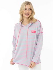 Zwillingsherz Bluza w kolorze błękitno-jasnoróżowym rozmiar: S/M. Niebieskie bluzy damskie Zwillingsherz, m, bez wzorów, z kapturem. Za 183.45 zł.