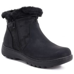 Botki damskie ocieplane czarne eVento 26BT26-365. Czarne botki damskie eVento, ze skóry ekologicznej, eleganckie, bez obcasa, bez zapięcia. Za 129.99 zł.