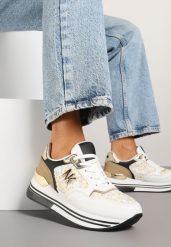 Biało-Czarne Sneakersy Ozdobione Metalicznymi Literami Divlirra. Białe obuwie sportowe damskie Renee, z jeansu, bez zapięcia. Za 89.99 zł.