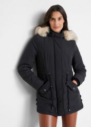 Parka. Czarne parki damskie bonprix, z kapturem. Za 299.99 zł.