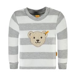 Bluza w kolorze szaro-białym. Białe bluzy chłopięce Steiff, z okrągłym kołnierzem. W wyprzedaży za 72.95 zł.