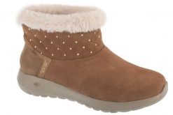 Buty zimowe damskie, Slip-Ins: On-The-Go Joy - Cozy Shimmer. Brązowe obuwie trekkingowe damskie Skechers, z materiału, bez zapięcia. Za 399.99 zł.