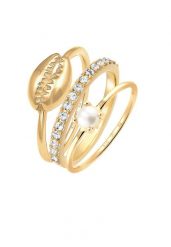 Elli Damski zestaw do łączenia muszla z perły hodowlana słodkowodna i kryształami w pozłacanym srebrze próby 925 Sterling Silver Pierścionki 1 ct. Szare pierścionki damskie Elli, z perłą, pozłacane. Za 238.99 zł.