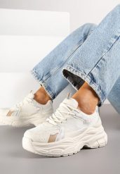 Beżowe Sneakersy Vices na Platformie Ozdobione Tłoczeniem Natiselle. Brązowe obuwie sportowe damskie Renee, z jeansu, bez zapięcia. Za 99.99 zł.