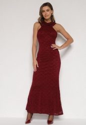 Bordowa Asymetryczna Sukienka z Falbaną Nawedina. Czerwone sukienki damskie Born2be, bez wzorów, z poliesteru, wizytowe, bez ramiączek. Za 179.99 zł.