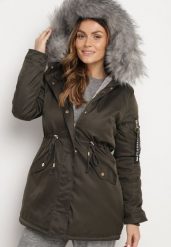 Zielono-Szara Kurtka Parka z Futerkowym Odpinanym Zdobieniem przy Kapturze Inellae. Zielone kurtki damskie Born2be, l, z dzianiny, bez kaptura. Za 269.99 zł.