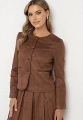 Brązowa Marynarka z Tkaniny Imitującej Zamsz Enatha. Brązowe marynarki i żakiety damskie Born2be, l, z aplikacjami, z jeansu, biznesowe. Za 149.99 zł.