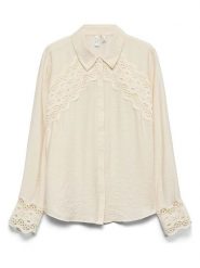 Vero Moda Koszula w kolorze kremowym rozmiar: L. Brązowe koszule damskie Vero Moda, l, bez wzorów, z koronki, bez kołnierzyka, bez ramiączek. Za 124.95 zł.