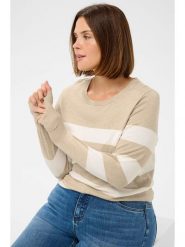 KAFFE curve Sweter w kolorze beżowym rozmiar: XL. Brązowe swetry klasyczne damskie KAFFE curve, xl, bez kołnierzyka. Za 79.59 zł.