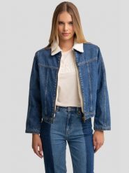 Kurtka damska jeansowa ocieplana zapinana na zamek niebieska Freya 768. Niebieskie kurtki damskie Big Star, na jesień, l, bez wzorów, z futra, bez kaptura. W wyprzedaży za 279.99 zł.