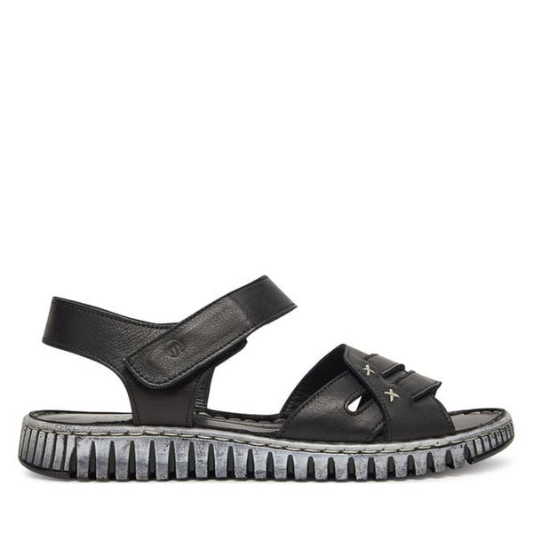 Sandały Manitu. Czarne sandały damskie Manitu, bez wzorów, bez obcasa, na płaskiej podeszwie, bez zapięcia. Za 359.99 zł.