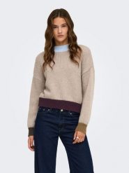 ONLY Sweter w kolorze beżowym rozmiar: L. Brązowe swetry klasyczne damskie Only, l, bez kołnierzyka. Za 115.95 zł.