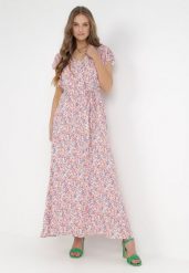 Różowo-Niebieska Sukienka Kallare. Czerwone sukienki damskie Born2be, bez wzorów, z materiału, bez ramiączek. Za 139.99 zł.