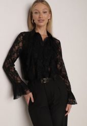Czarna Koszula Koronkowa z Wiskozy z Bawełną Ozdobiona Falbanami Hermerine. Czarne koszule damskie Born2be, m, bez wzorów, z bawełny, eleganckie, bez kołnierzyka, bez ramiączek. Za 139.99 zł.