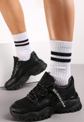 Czarne Sneakersy na Grubej Podeszwie z Dekoracyjną Taśmą Ilkins. Czarne obuwie sportowe damskie Renee, za kostkę, bez zapięcia. Za 89.99 zł.