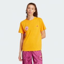 Koszulka adidas x FARM Graphic. Brązowe bluzki damskie Adidas, s, bez wzorów, bez kołnierzyka, bez ramiączek. Za 159.00 zł.