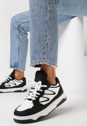 Czarno-Białe Sneakersy na Grubej Podeszwie z Wstawkami Kalidras. Czarne obuwie sportowe damskie Born2be, bez zapięcia. Za 99.99 zł.