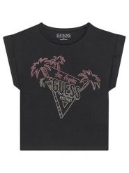 Guess T-Shirt J5GI32 K8HM4 Czarny Regular Fit. Czarne koszulki i t-shirty dziewczęce Guess, z aplikacjami, z bawełny, bez kołnierzyka, bez ramiączek. Za 59.99 zł.