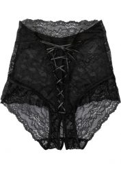 "Figi ""ouvert"" z wysoką talią". Czarne figi bonprix, bez wzorów, z koronki. Za 69.99 zł.