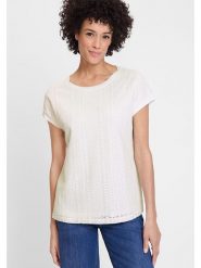Olsen Koszulka w kolorze kremowym rozmiar: 38. Brązowe bluzki damskie Olsen, bez wzorów, z koronki, bez kołnierzyka, bez ramiączek. Za 73.99 zł.