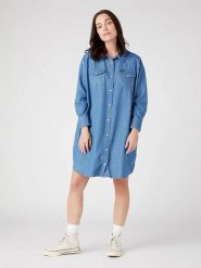 Wrangler Sukienka w kolorze niebieskim rozmiar: S. Niebieskie sukienki damskie Wrangler, bez wzorów, z bawełny, bez ramiączek. Za 131.74 zł.