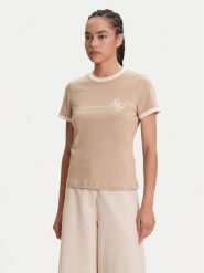 Guess T-Shirt V5YI01 J1314 Beżowy Regular Fit. Brązowe t-shirty damskie Guess, l, z aplikacjami, z bawełny, bez kołnierzyka. Za 109.99 zł.
