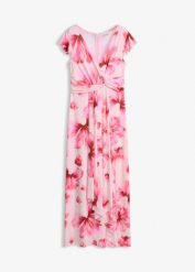 Długa sukienka z cienkiego dżerseju, z drapowaniem. Czerwone sukienki damskie bonprix, bez wzorów, z dżerseju, eleganckie, bez ramiączek. Za 259.99 zł.