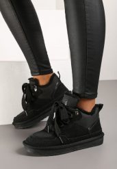 Czarne Sneakersy Vices w Stylu Śniegowców Ocieplane z Szerokim Sznurowaniem Rennith. Czarne obuwie sportowe damskie Born2be, na jesień, z wełny, bez zapięcia, trekkingowe. Za 99.99 zł.
