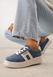 Granatowe Perforowane Sneakersy Chunky ze Skóry Naturalnej na Platformie Silvanatea. Niebieskie obuwie sportowe damskie Renee, z jeansu, bez zapięcia. Za 199.99 zł.
