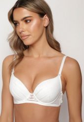 Jasnobeżowy Biustonosz Push Up z Przeszyciami i Wzorem w Kropki Azurelle. Brązowe biustonosze Born2be, bez wzorów, z koronki. Za 34.99 zł.