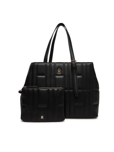Tommy Hilfiger Torebka Th Feminine Tote AW0AW17452 Czarny. Czarne torebki klasyczne damskie Tommy Hilfiger, ze skóry, bez dodatków. Za 439.99 zł.