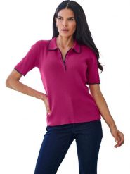Heine Koszulka polo w kolorze fioletowym rozmiar: 42. Różowe bluzki damskie Heine, bez wzorów, prążkowane, bez kołnierzyka, bez ramiączek. Za 86.99 zł.