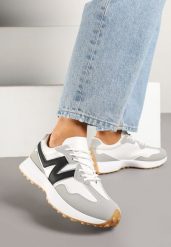 Szare Sneakersy z Przeszyciami i Ozdobnym Bieżnikiem Weonessa. Szare obuwie sportowe damskie Renee, z jeansu, bez zapięcia. Za 79.99 zł.