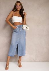 Jasnoniebieska Spódnica Maxi z Rozcięciem z Jeansu Vonuline. Niebieskie spódnice damskie Renee, l, bez wzorów, z jeansu, eleganckie, maxi. Za 109.99 zł.