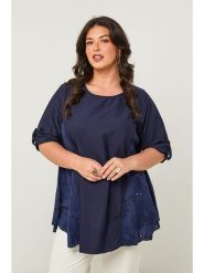 Curvy Lady Bluzka w kolorze granatowym rozmiar: 44/46. Niebieskie bluzki damskie Curvy Lady, bez wzorów, klasyczne, bez kołnierzyka, bez ramiączek. Za 109.78 zł.
