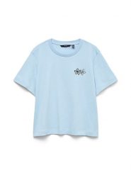 Vero Moda Koszulka w kolorze błękitnym rozmiar: XS. Niebieskie bluzki damskie Vero Moda, xs, bez wzorów, z bawełny, bez kołnierzyka, bez ramiączek. Za 57.06 zł.