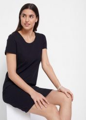 Sukienka T-shirtowa z bawełny organicznej ze stretchem. Czarne sukienki damskie bonprix, bez wzorów, z bawełny, bez ramiączek. Za 39.99 zł.