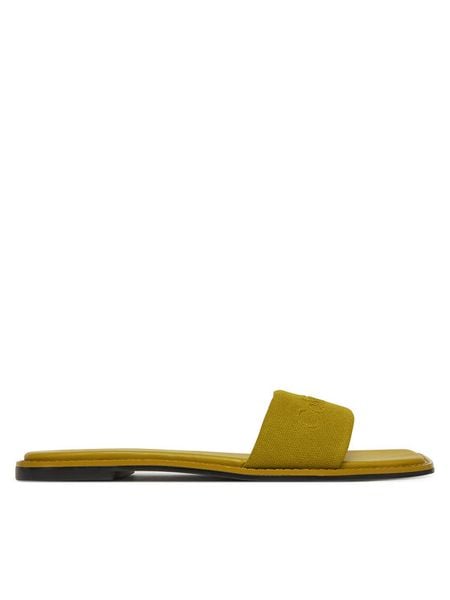 Calvin Klein Klapki Flat Slide - He HW0HW02378 Zielony. Zielone klapki damskie Calvin Klein, bez wzorów, z materiału, bez obcasa, bez zapięcia. Za 219.99 zł.