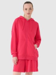 4F Bluza dresowa rozpinana z kapturem damska - różowa XL. Czerwone bluzy damskie 4F, xl, bez wzorów, z bawełny, z kapturem. W wyprzedaży za 119.99 zł.