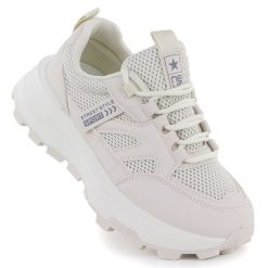 Sneakersy sportowe damskie na platformie beżowe NEWS 8511. Brązowe obuwie sportowe casual damskie NEWS, ze skóry ekologicznej. Za 99.99 zł.