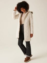 Regatta Płaszcz pikowany "FrithaIII" w kolorze kremowym rozmiar: 46. Brązowe płaszcze damskie Regatta, bez wzorów, bez kaptura. Za 170.07 zł.