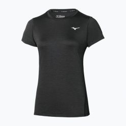 Koszulka do biegania damska Mizuno Impulse Core Tee. Czarne koszulki damskie Mizuno, bez wzorów, bez kołnierzyka, bez ramiączek. Za 109.99 zł.
