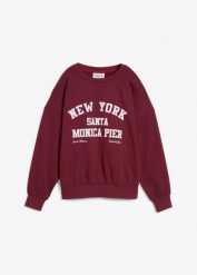 Bluza oversize. Czerwone bluzy damskie bonprix, bez wzorów, z bawełny, bez kaptura. Za 109.99 zł.