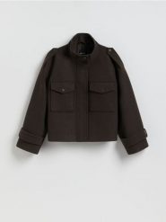 Kurtka z kieszeniami - ciemnobrązowy. Brązowe kurtki damskie Reserved, l, bez wzorów, z dzianiny, bez kaptura. Za 229.99 zł.